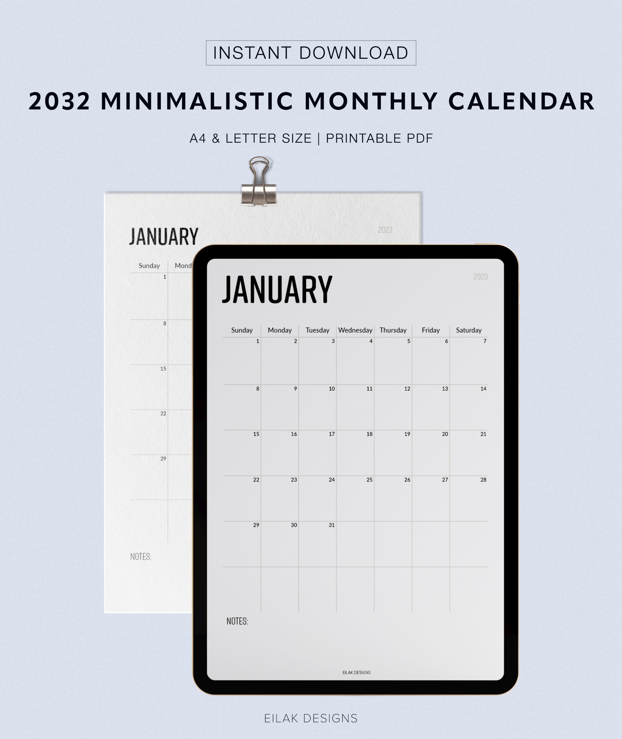 2023 Minimalistic Monthly Calendar Digital Download